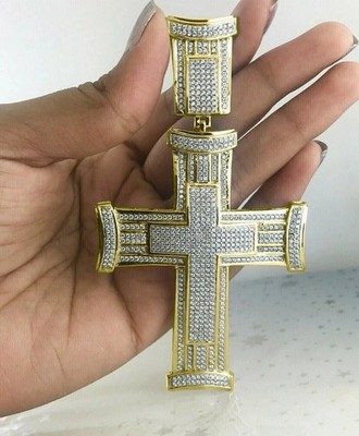 2.50Ct Lab Created Diamond Round Religious Cross Pendant 14k Yellow Gold Plated