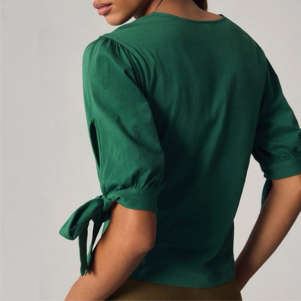 Blusa Top Anthropologie Ofelia Verde Bordado Recorte Satinado Mediana Nueva con Etiquetas Foto 3 de 4