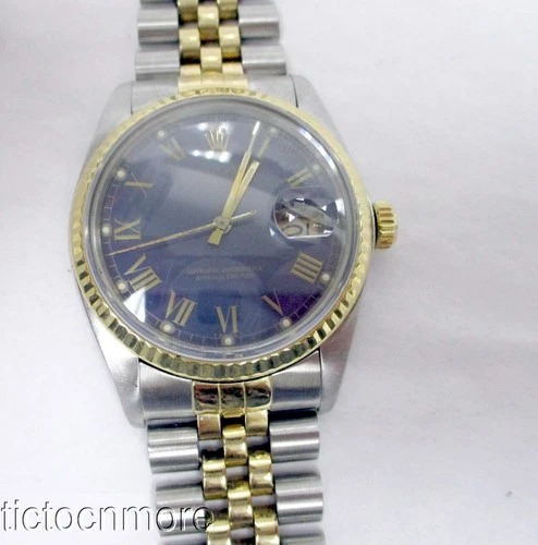 VINTAGE ROLEX OYSTER DATEJUST WATCH 16013 MENS NAVY BUCKLEY DIAL ROMAN NUM