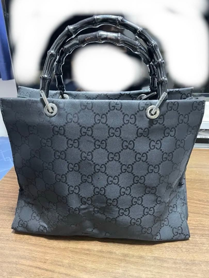Borsa a mano Gucci nera bambù modello GG nylon tela pelle usata autentica