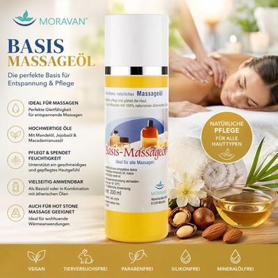 Moravan Massageöl 200ml Basisöl Mandel Jojoba Macadamia Hautpflege