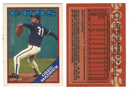 Greg Maddux #361 1988 O Pee Chee card