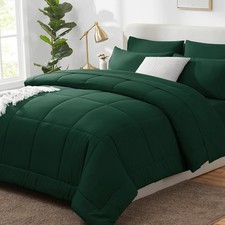 Full Size Comforter Sets Emerald Green, 7 Pieces Bed in a Bag, Green Comforter