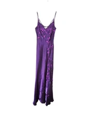 Aspeed Purple Beaded Satin V-Neck Gown with Criss-Cross Back & Scarf Size S