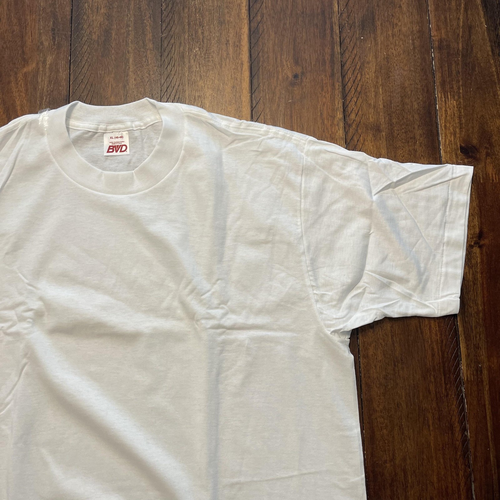 Vintage BVD Shirt Mens XL White 100% Combed Cotton Made USA Blank Tee 90s