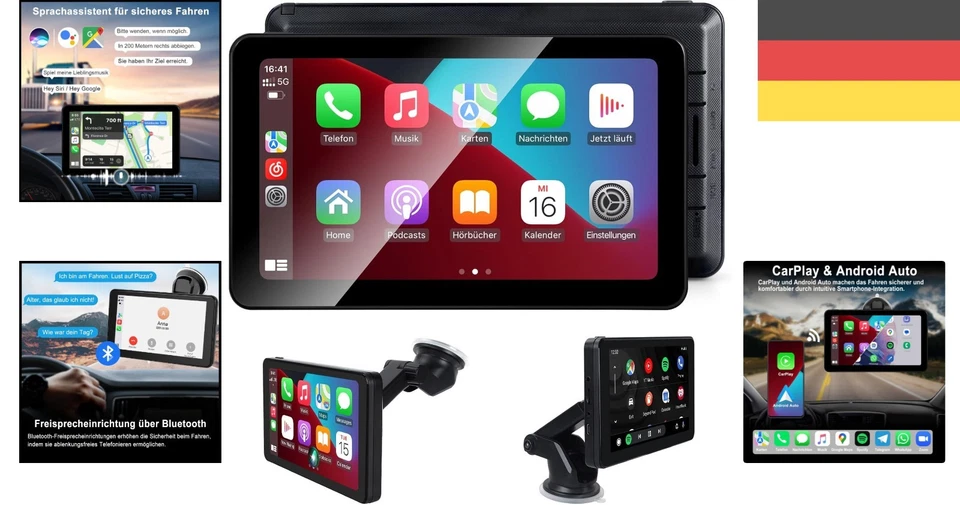 CarPlay Android Auto Display 7 Zoll Touchscreen GPS Navigation Bluetooth - Bild 2 von 4