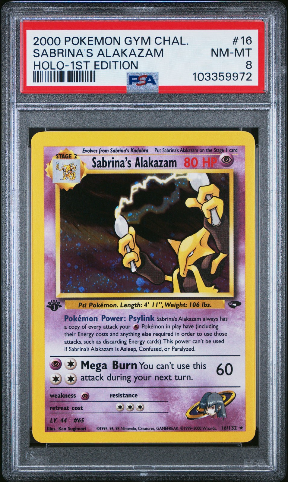 Sabrina'S Alakazam #16 2000 Pokemon Gym Challenge 1st Ed. PSA 8 250001