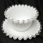 Fenton Glass White Silver Crest Glass Mayo Set Bowl and Plate