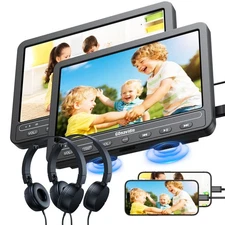 2X10.5" Dual Screen Portable DVD Player for Car Headrest USB AV IN OUT+Headsets