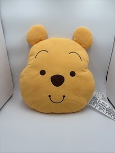Disney Baby Winnie the Pooh Shaped Plush Pillow Embroidered Eyes & Mouth Yellow