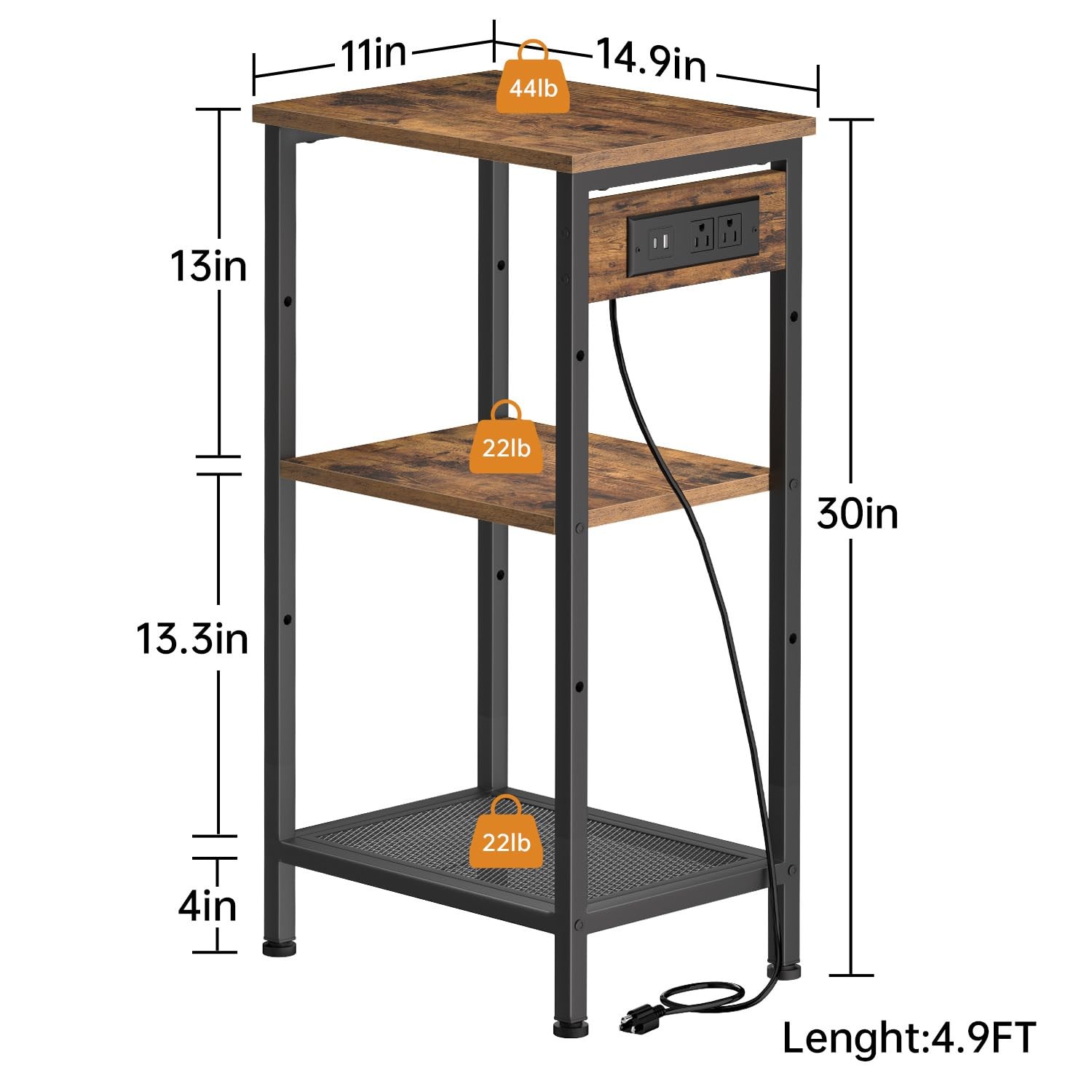 Creso hom Tall End Table with Fast Charging Station 3 Tier Narrow Side Table ...