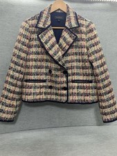 Talbots Womens Size 6 Navy Cream Multi Tweed Blazer Pockets Classic Jacket