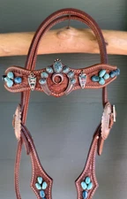 Gorgeous New Genuine Turquoise & Kyanite Stones Naja Conchos Headstall