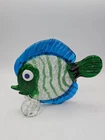 MCM Vintage MURANO Art Glass TROPICAL FISH  Blue White Green Striped Figurine