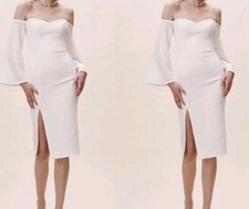 BHLDN Dress The Population Erin White Dress Back Zip Square Neckline Size L