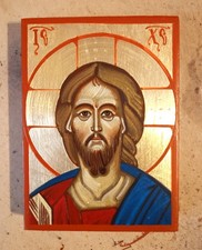 Icona ortodossa dipinta a mano su  legno del volto di Gesù Cristo Pantocratore.