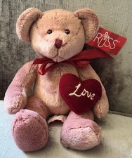 Russ Berries Chantelle Valentine Bear Plush Velvet Love Heart Stuffed Animal 9"