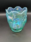 Fenton Atlantis Koi Fish Willow Green Vase Signed By Bill Fenton 1996