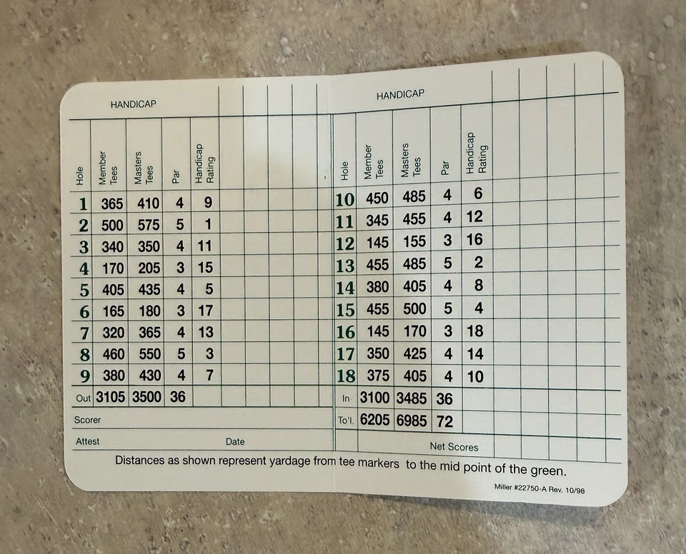 RAYMOND FLOYD SIGNED MASTERS SCORECARD AUGUSTA NATIONAL FREE SHIPPING - Image 3 of 3