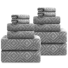 12 Pieces Bath Towel Set Soft - Quick Dry 12 Pcs Bath Towel Set Dark Grey
