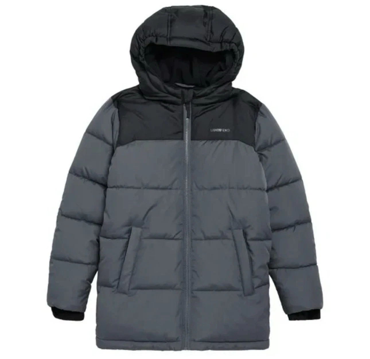 Lands' End Boy’s Colorblock Hooded Puffer Jacket Insulated Zip Pockets XL 18/20 - product detail image 2