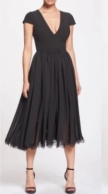 Dress the Population Corey Chiffon Fit & Flare Cocktail Dress Black XS (C276) 