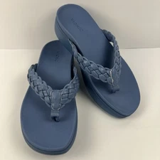 Vionic Kenji 8.5 Blue Braided Thong Platform Sandals Flip Flops Arch Support