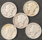 Mercury 90% Silver Dimes - Lot Of 5 - Mixed Dates / Mints - See Photos - M-5K