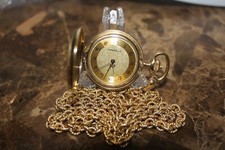 Vintage Pocket Watch With Chain CARAVELLE by Bulova Goldtone Face WORKS