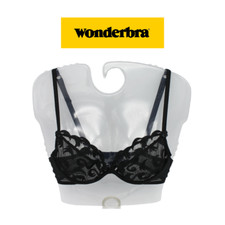 Wonderbra Embroidered Underwired Tulle Bra, Black, Flame 17080