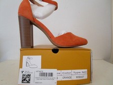 VETASTE Womens Closed Pointed Toe Ankle Strap Chunky High Heel Pumps Orange 7.5