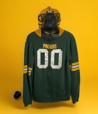 Green Bay Packers Full Zip Helmet Hood Hoodie Sweater NFL Youth XL 16-18 