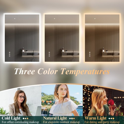 LED Bathroom Mirror Bluetooth Adjustable Color 3-button Vertical & Horizontal - Picture 4 of 8