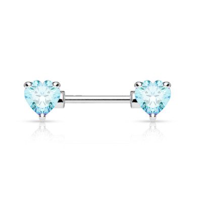 Doppio Front Facing Cuore Zirconi Graffa Set Su 316L Acciaio Chirugico Capezzolo