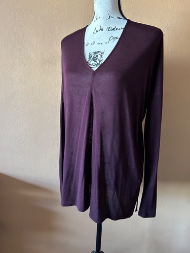 Vince. Kastanienbraun Rayon Mischung V-Ausschnitt Langarmshirt Oberteil Größe Large - Bild 3 von 6