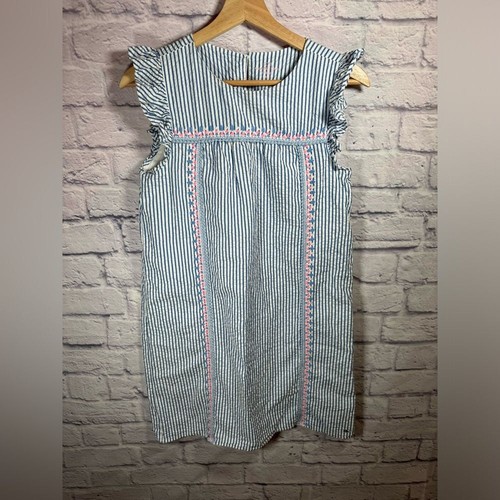 Vineyard Vines Girls' Embroidered Seersucker Dress Size 16 Blue white stripes