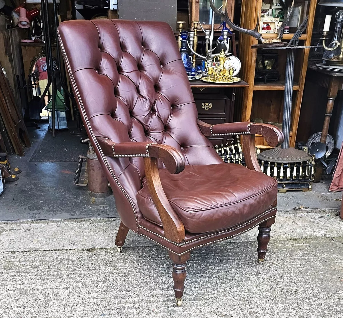 Leather button back armchair deals