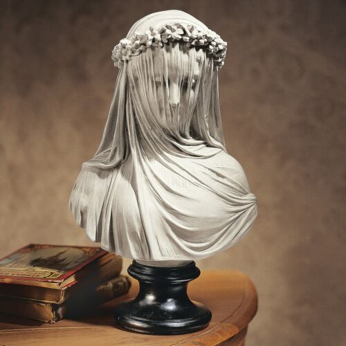 Veiled Lady Bust Statue / Maiden Marble Sculpture DECOR - Picture 1 of 1