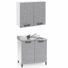 Mobile cucina cemento con sottolavello scolapiatti miscelatore e lavello acciaio