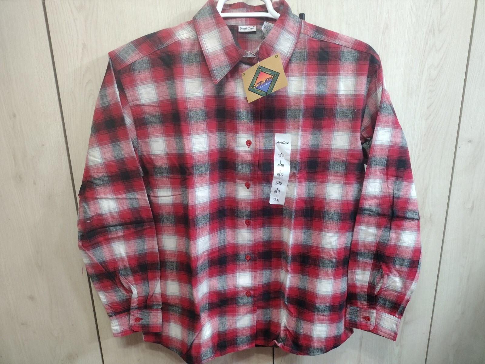 Womens Flannel Shirt L 14-16 Red Plaid Long Sleeve Button up