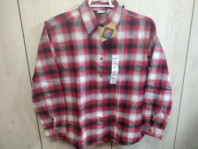 Womens Flannel Shirt L 14-16 Red Plaid Long Sleeve Button up NEW North Crest NWT