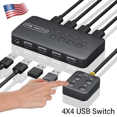 USB 2.0 Switch Selector 4 Port KVM Switcher 4 Computers Sharing 4 USB Devices US
