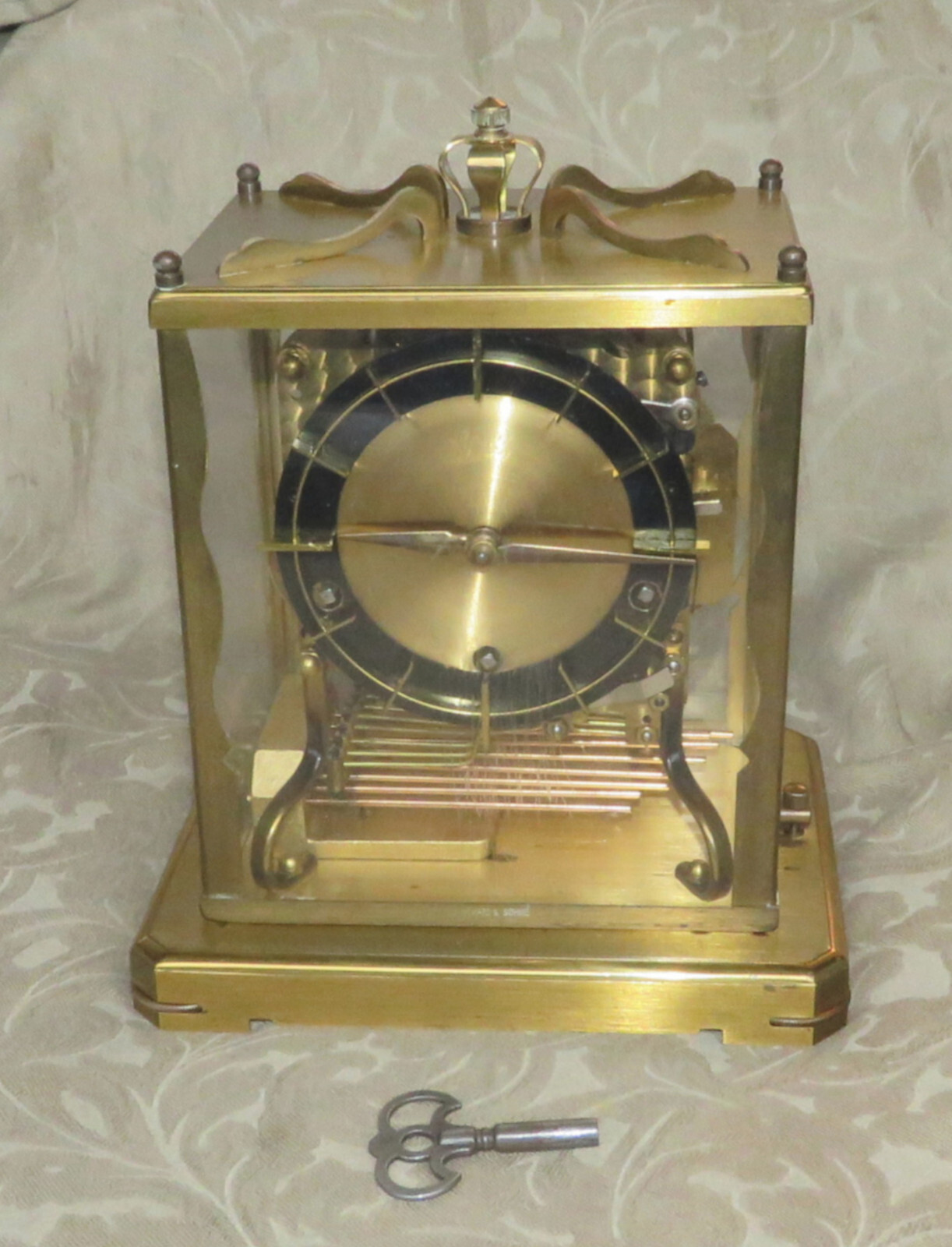 AUG SCHATZ & SOHNE W3 TRIPLE CHIME SKELETON BRACKET BRASS MANTEL CLOCK GERMANY