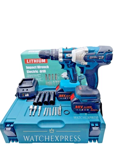 Avvitatore Bulloni ad impulsi +Trapano percussione professionale doppia batteria - Foto 2 di 9