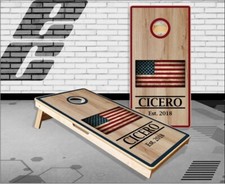 Family Name Wooden Flag Cornhole Boards Bean Bag Toss Game