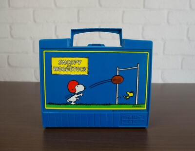 Vintage 1970 PEANUTS Snoopy & Woodstock Blue Lunch Box Plastic By