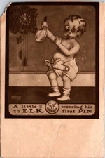 Vintage Postcard Toddler in Diaper a Little Elk Wearing His First Pin 1909 20207