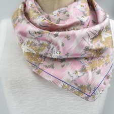 Vintage Pink Polyester Japanese Influenced Scarf Exotic Pattern 30 x30"