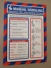SAFE MANUAL HANDLING POSTER 400g LAMINATED A4 SIGN. Clear health and safety and
