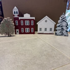 The Cats Meow Wooden Block Pieces- 2 Houses and 2 Trees